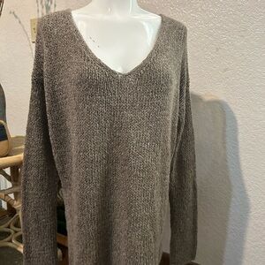 Vince Olive-Taupe Ribbed V-Neck Sweater
